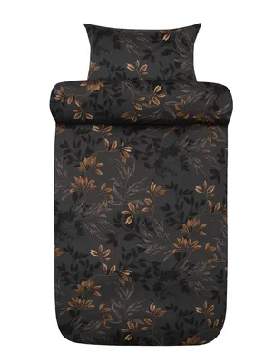 Nadja Svart/Brun Satin Blommigt Bäddset Enkeltäcke 150x210 Höie