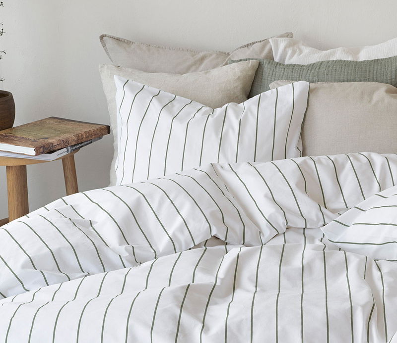 Saga Grön Randigt Bäddset Enkeltäcke 150x210 Borganäs of Sweden