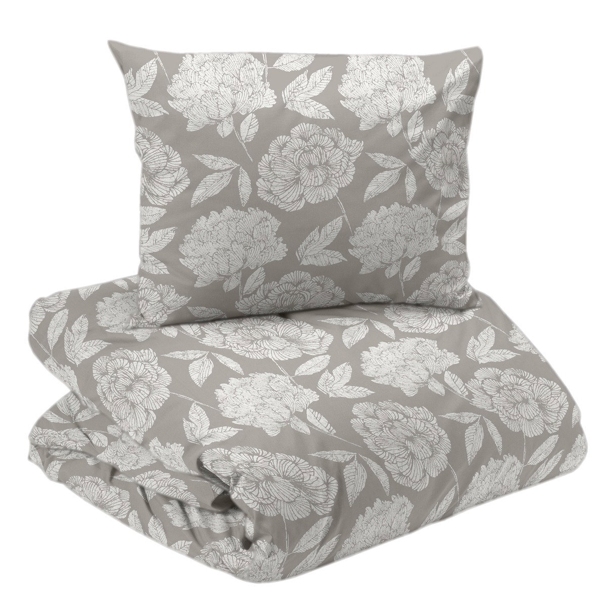Peony Satin Beige Blommigt Bäddset Enkeltäcke 150x210 Redlunds