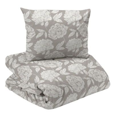 Peony Satin Beige Blommigt Bäddset Enkeltäcke 150x210 Redlunds