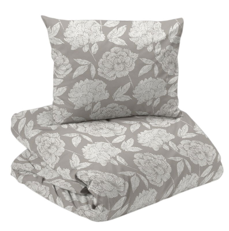 Peony Satin Beige Blommigt Bäddset Enkeltäcke 150x210 Redlunds