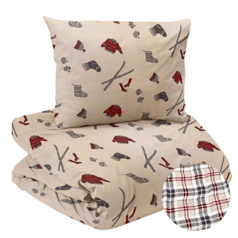 Järvsö Flanell Två-mönstrat Beige Bäddset Enkeltäcke 150x210 Redlunds