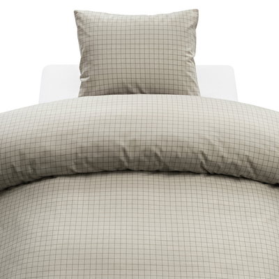 Birger Greige Flanell Rutigt Bäddset Enkeltäcke 150x210 Borganäs of Sweden