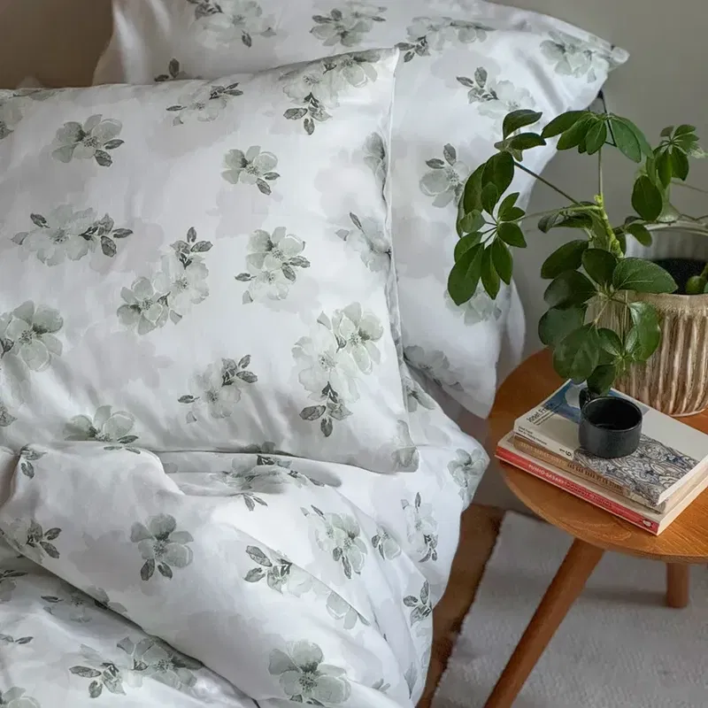 Örngott Mona Grön/Vit Satin Blommigt 50x60 Classic Textile EEBwpLBTkS0jIX81742992504