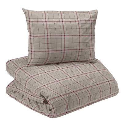 Geilo Röd/Beige Flanell Påslakanset Enkeltäcke
