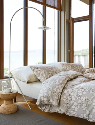 Amelia Beige Blommor Satin Bäddset Enkeltäcke 150x210 Höie