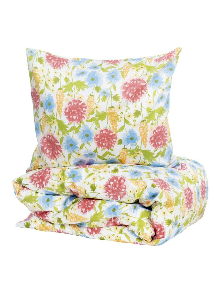 Askum Satin multi Blommor Bäddset Enkeltäcke 150x210 Kosta Linnewäfveri