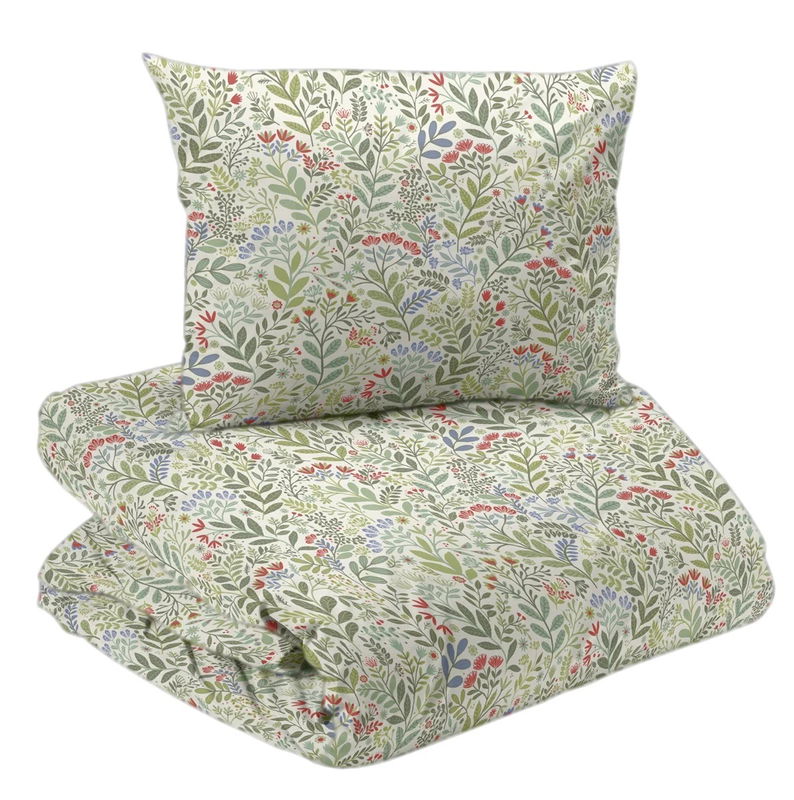 Hage Vit/Multi Blommigt Bäddset Enkeltäcke 150x210 Redlunds Bäddset med vackert småmönstrat blommotiv av 100% bomull, OEKO-tex-certifierat. Mönstret är skapat av en svensk designer