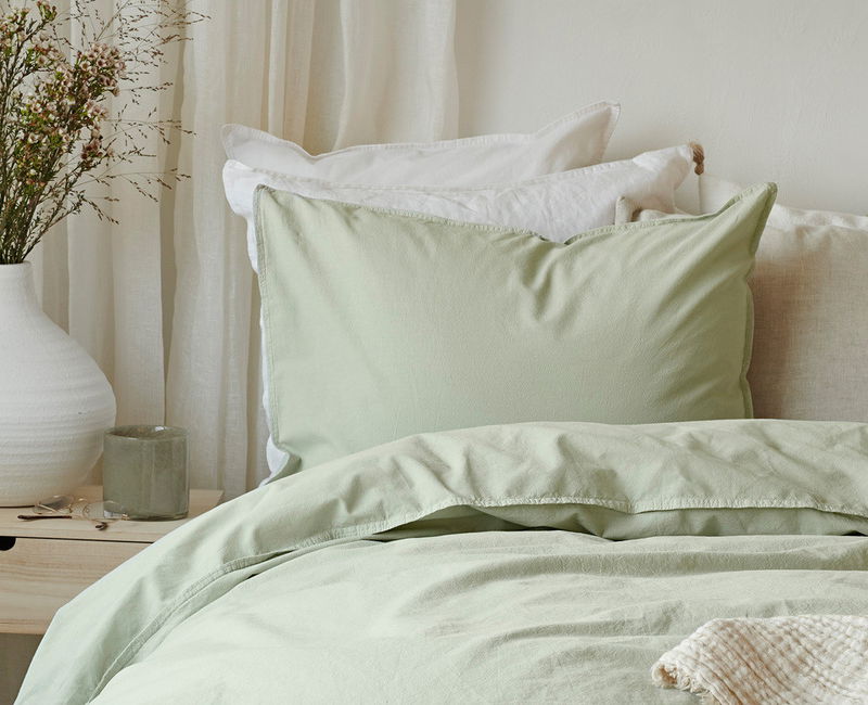 Enfärgat Grön Humble Bäddset Enkeltäcke 150x210 Borganäs of Sweden