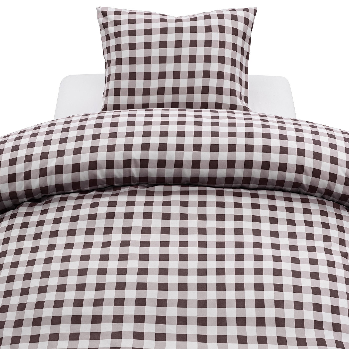 Turild Brun Rutigt Microfiber Bäddset Enkeltäcke 150x210 Harmony