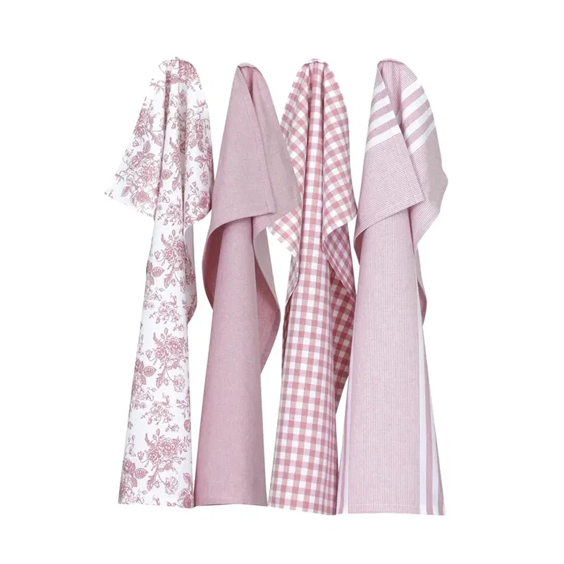 Kökshandduk Linnea Rosa/Vit 50x70 4-pack Classic Textile