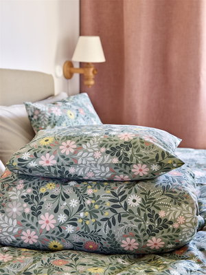 Grön Blommigt Bäddset Enkeltäcke 150x210 Redlunds