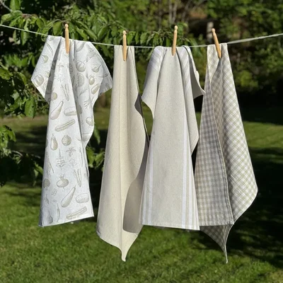 Kökshandduk Linnea Beige/Vit 50x70 4-pack Classic Textile