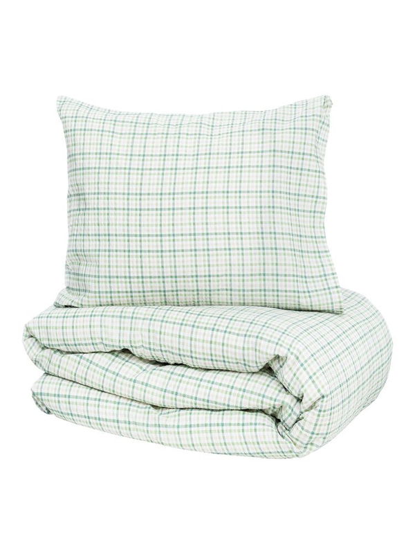 Dalskog Seersucker Grön Rutigt Bäckebölja Bäddset Enkeltäcke 150x210 Kosta Linnewäfveri