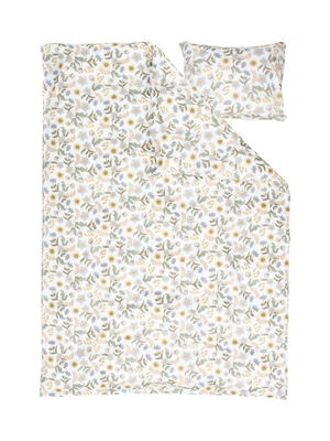 Risdal Satin Beige Blommor Bäddset Enkeltäcke 150x210 Kosta Linnewäfveri