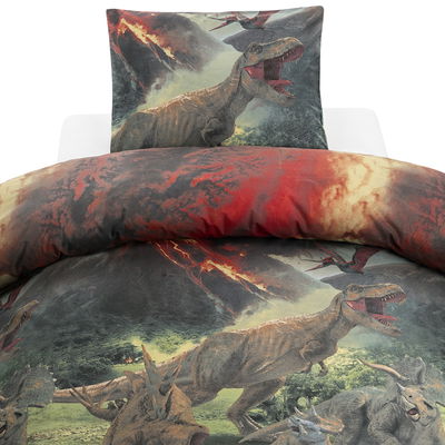 Bäddset i härlig bomull med riktigt coolt tryck i form av dinosaurier, påslakan 150X210cm, örngott 50X60cm