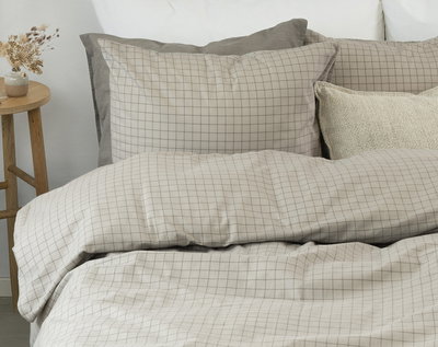 Birger Greige Flanell Rutigt Bäddset Enkeltäcke 150x210 Borganäs of Sweden