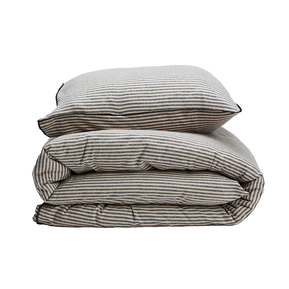 Randigt Flanell Svart Påslakan 150x210 Gripsholm