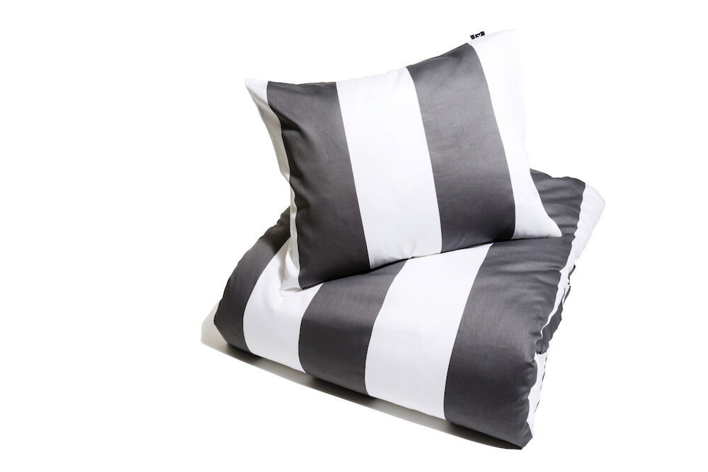 Fjällbacka Randigt Grå Satin Bäddset Enkeltäcke 150x210 Kosta Linnewäfveri