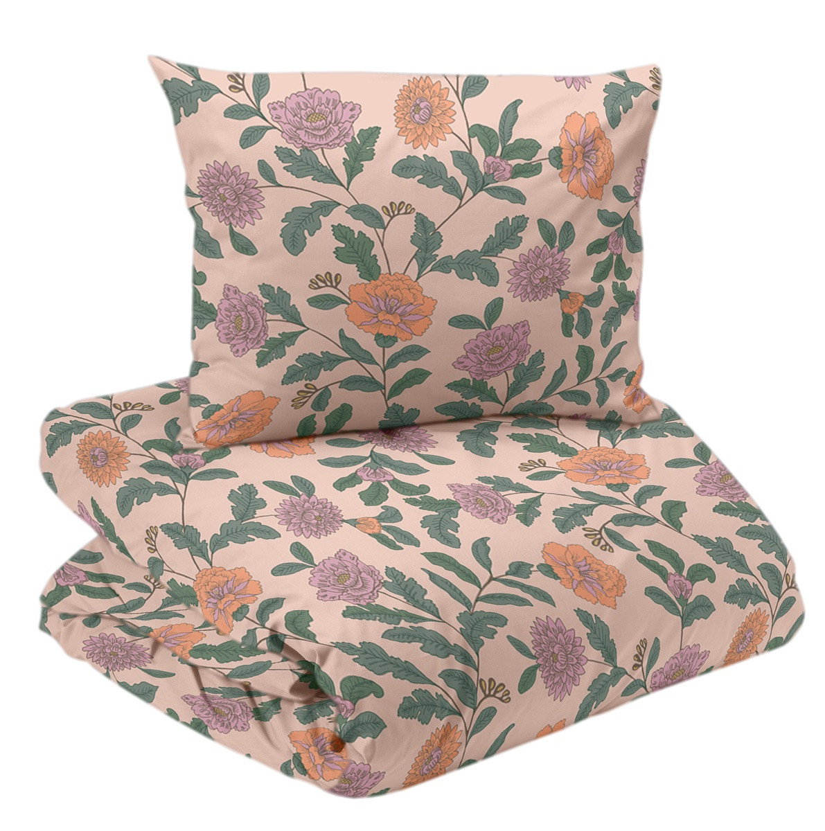 Faye Persika Blommigt Bäddset Enkeltäcke 150x210 Redlunds