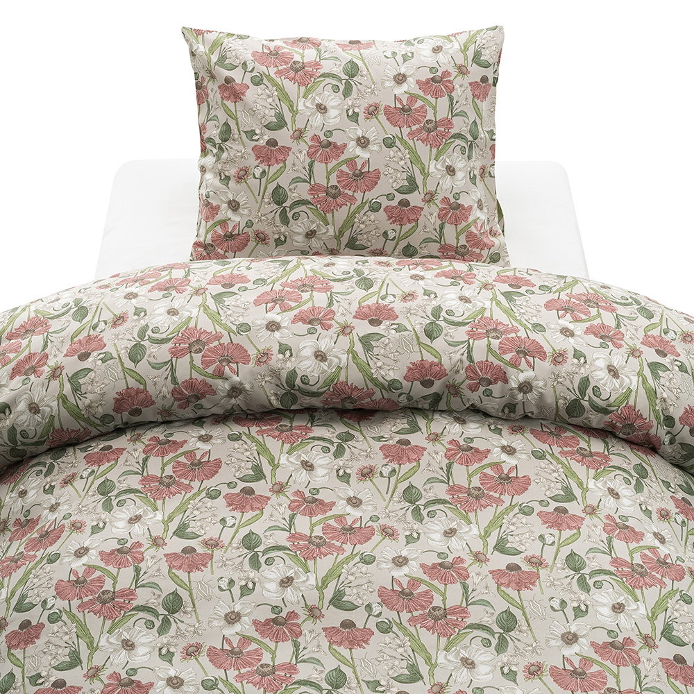 Fleur Rosa Blommigt Bäddset Enkeltäcke 150x210 Borganäs of Sweden
