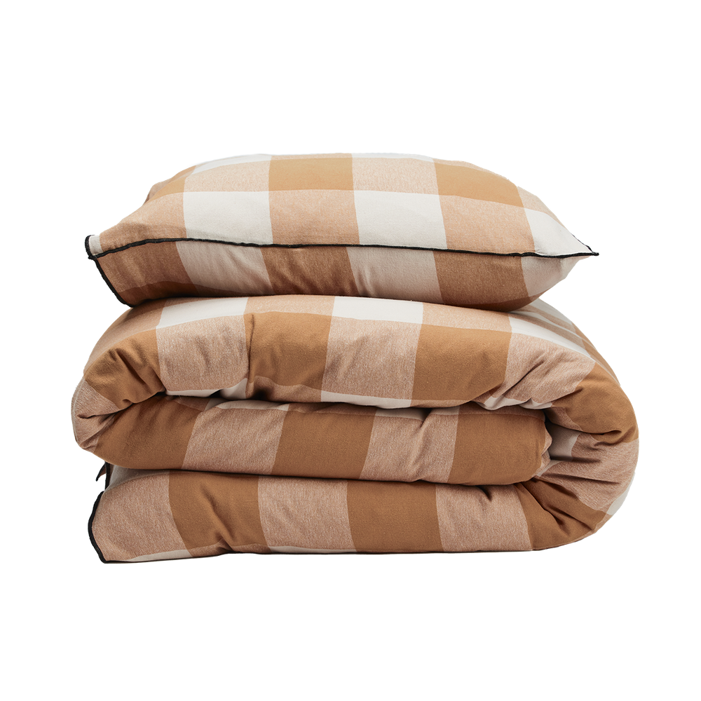 Rutigt Flanell Lejonfärgade Terrakotta Påslakan 150x210 Gripsholm
