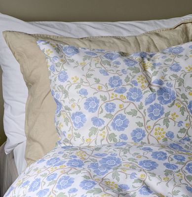 Bella Blå Blommigt Bäddset Enkeltäcke 150x210 Borganäs of Sweden