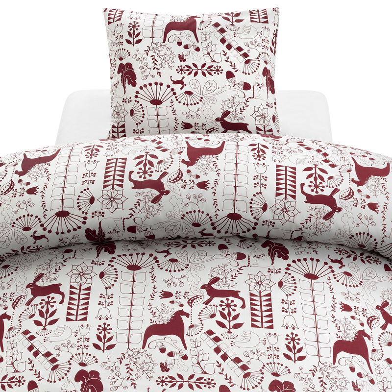 Äppelbo Röd Bäddset Enkeltäcke 150x210 Borganäs of Sweden