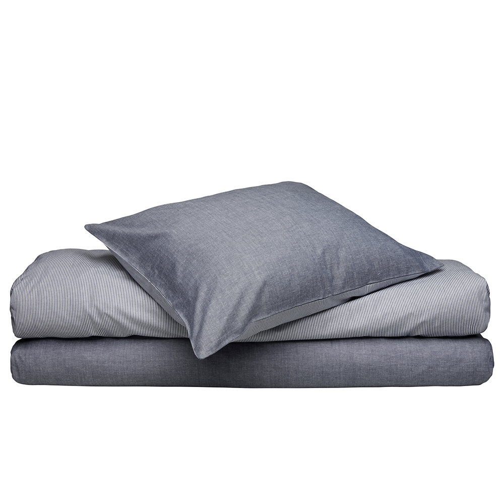 Runmarö Randigt Chambray Marin/Vit Bäddset Enkeltäcke 150x210 Classic Textile