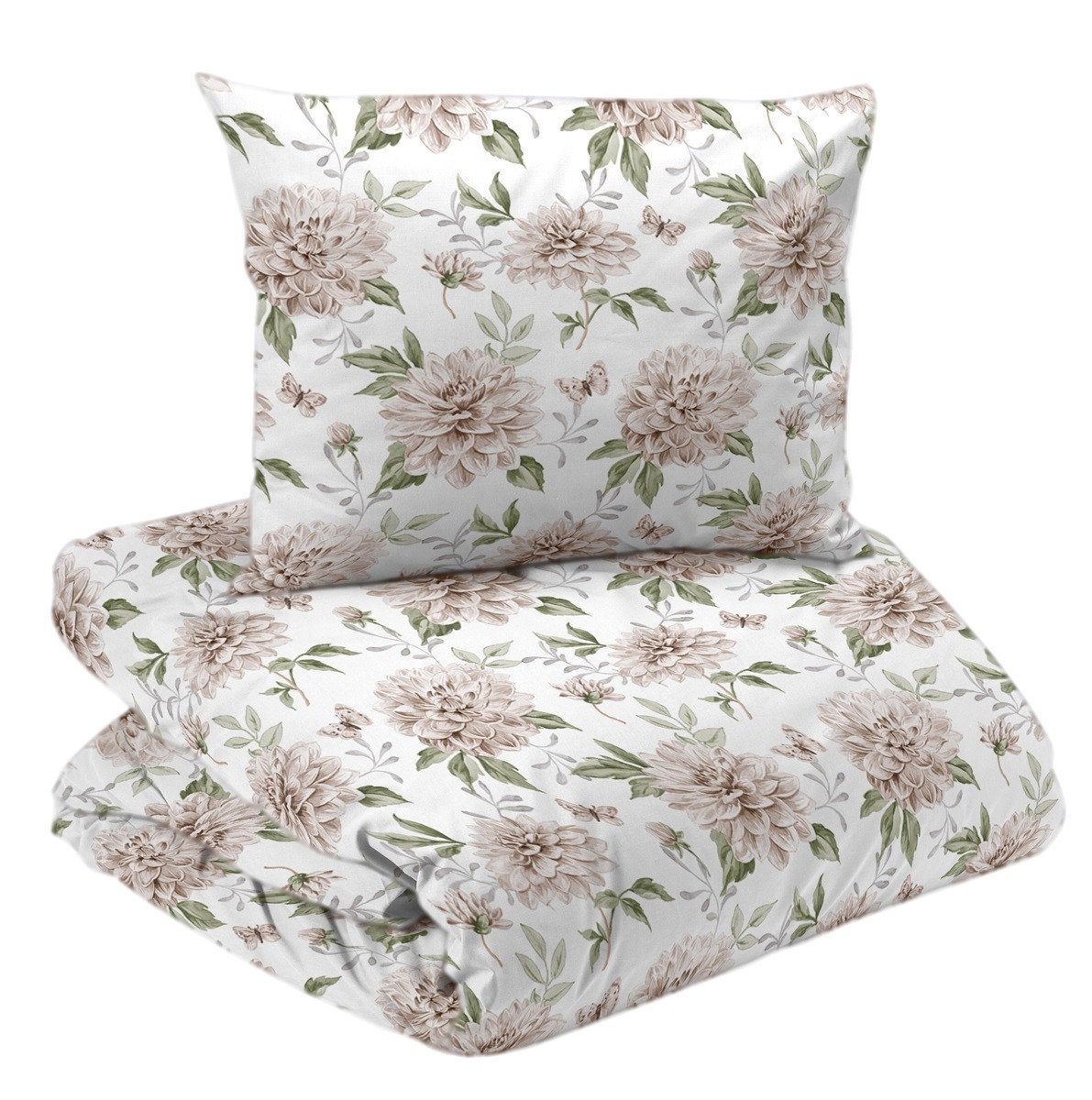 Nadia Satin Beige Blommigt Bäddset Enkeltäcke 150x210 Redlunds