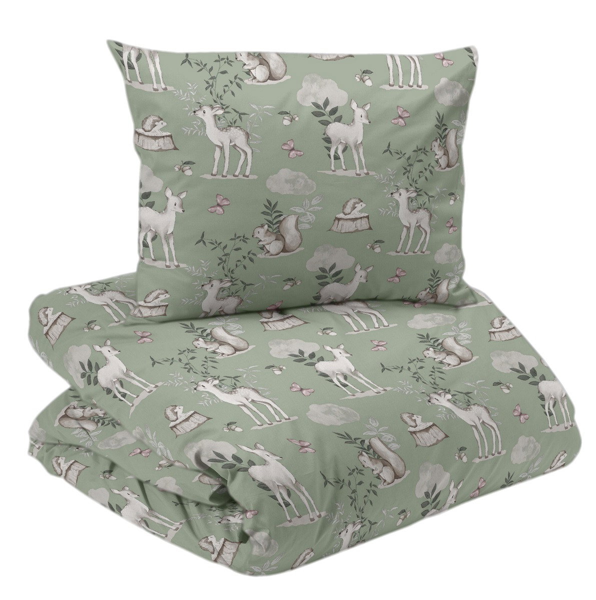 Bambi Grön Söta Djur Barn Bäddset Enkeltäcke 150x210 Redlunds