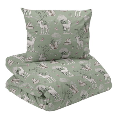 Bambi Grön Söta Djur Barn Bäddset Enkeltäcke 150x210 Redlunds