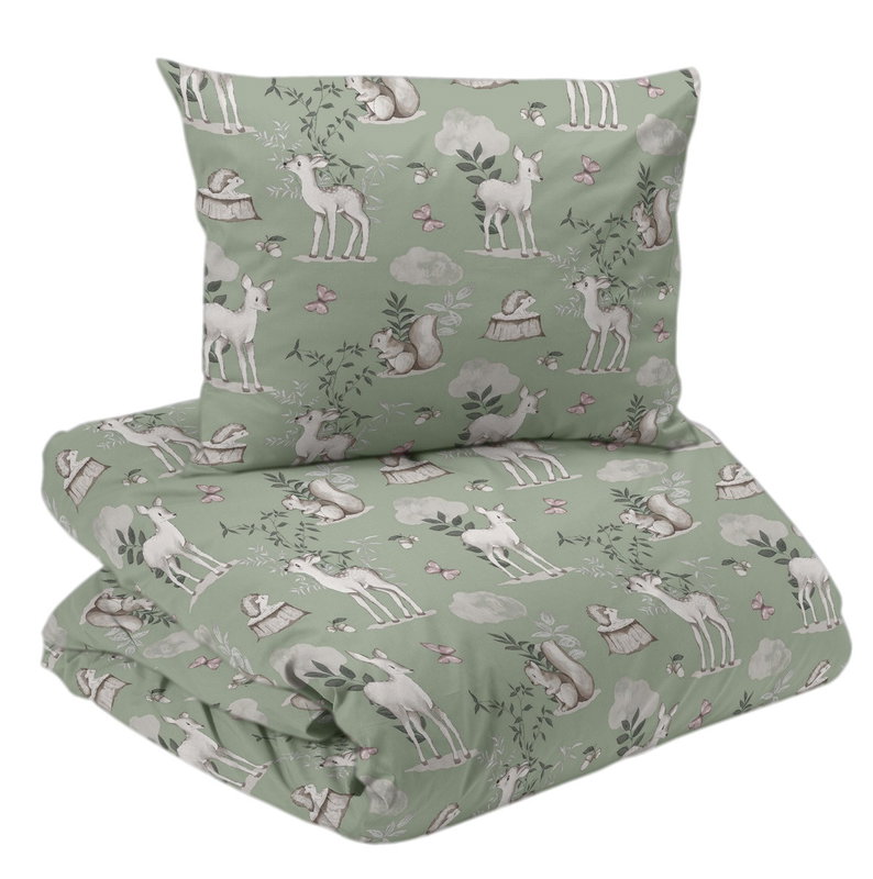 Bambi Grön Söta Djur Barn Bäddset Enkeltäcke 150x210 Redlunds