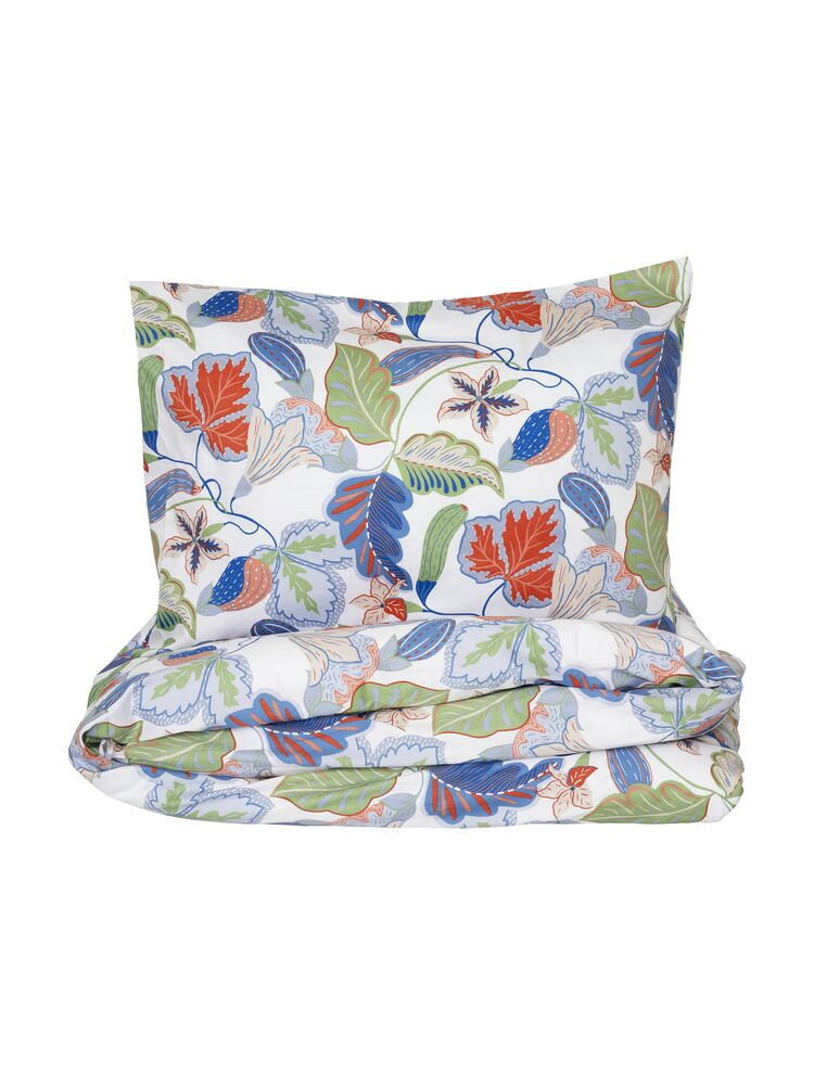 Brunnberg Satin Vit/Multi Blommor Bäddset Enkeltäcke 150x210 Kosta Linnewäfveri