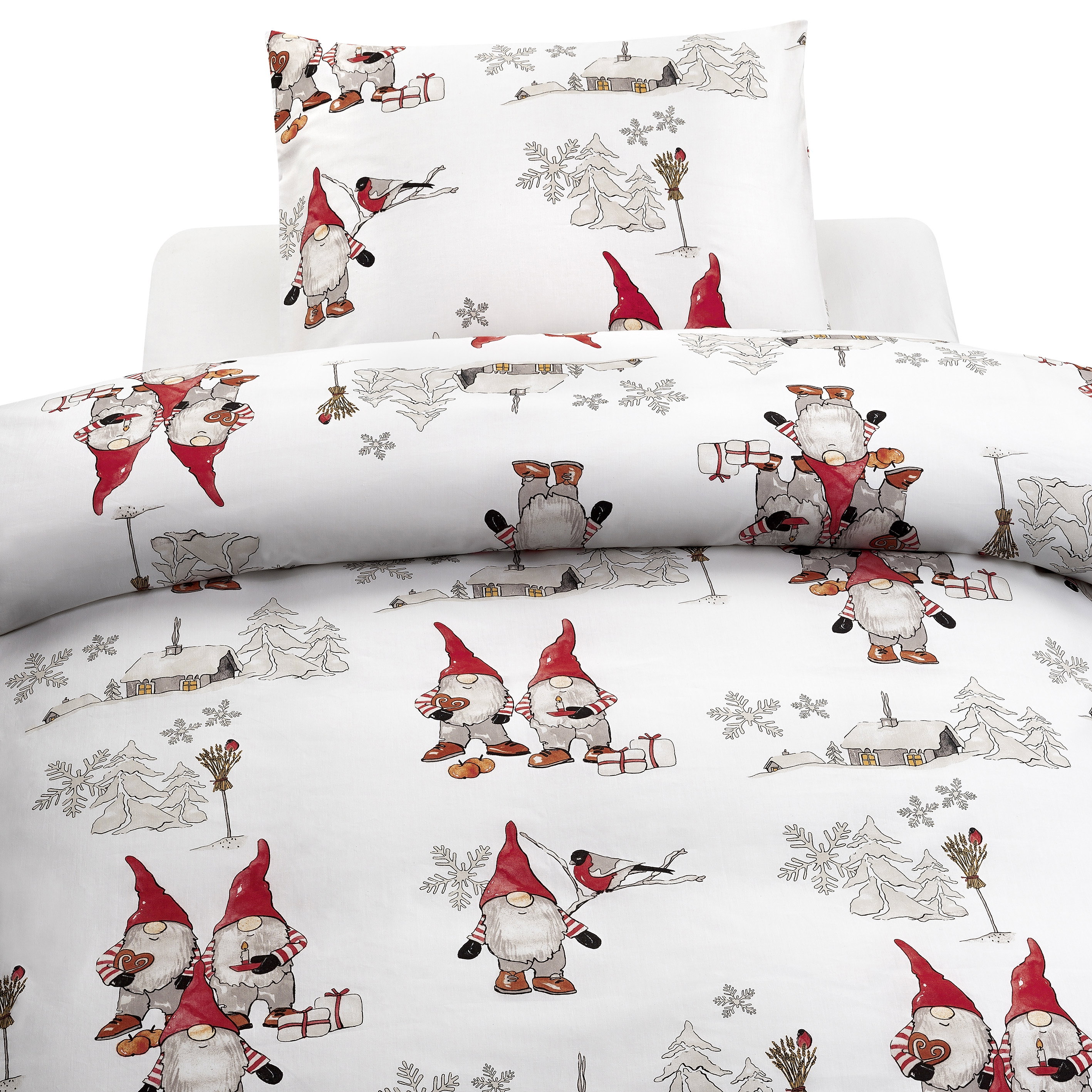 Frosty Christmas Jultomtar Vit/Röd Bäddset Enkeltäcke 150x210 Borganäs of Sweden