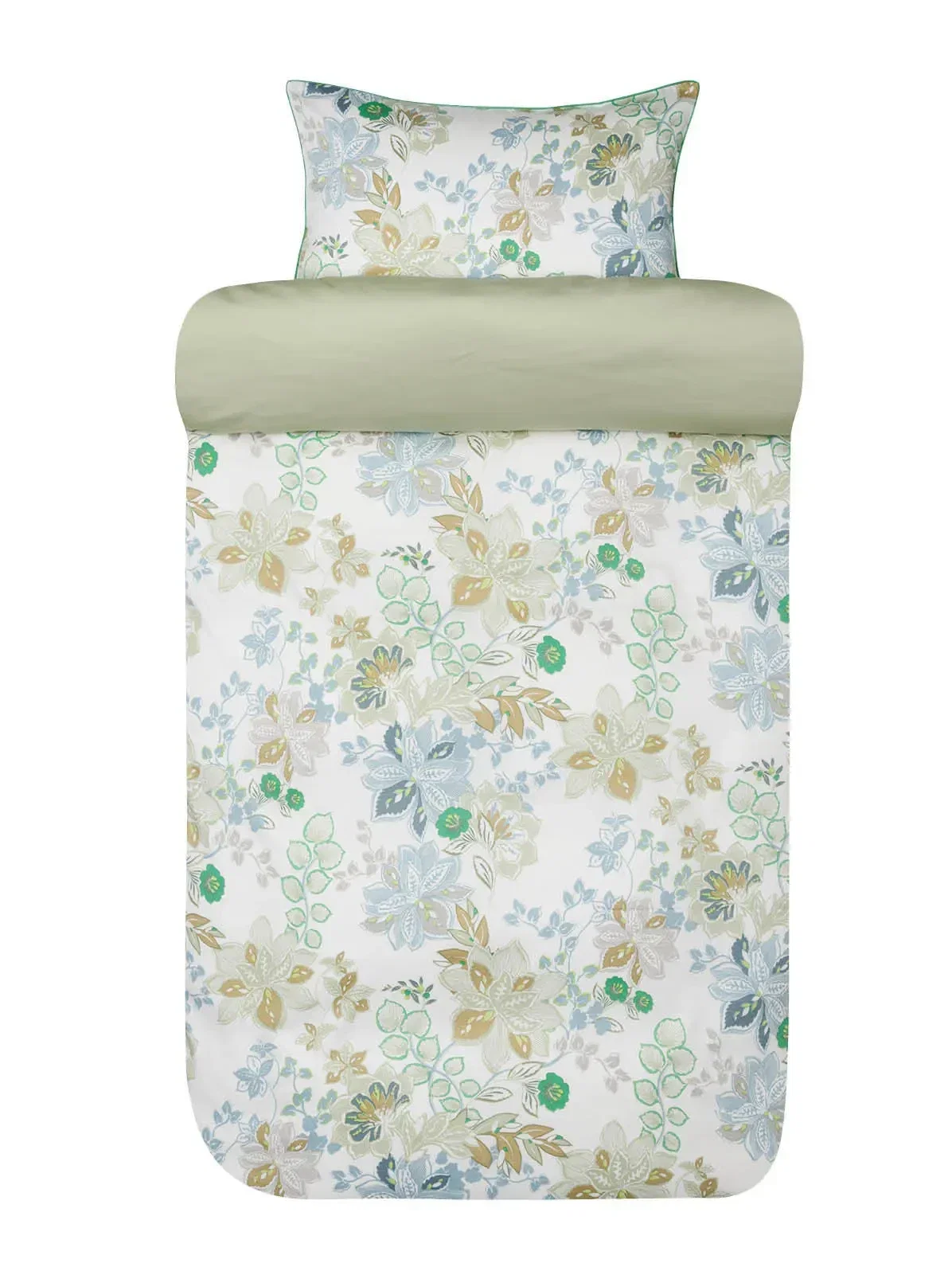 Cassandra Ljusgrön Blommor Satin Bäddset Enkeltäcke 150x210 Höie