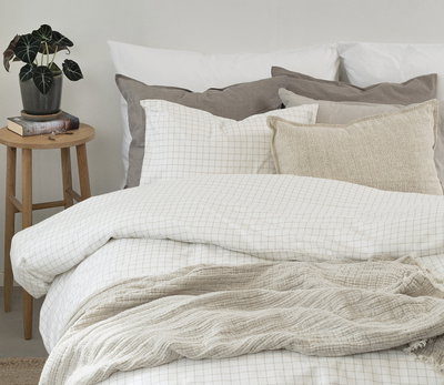 Birger Offwhite Flanell Rutigt Bäddset Enkeltäcke 150x210 Borganäs of Sweden