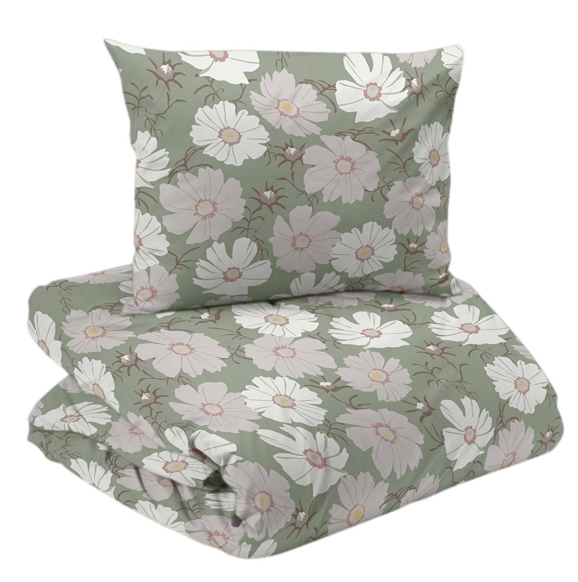 Thea Grön Blommigt Bäddset Enkeltäcke 150x210 Redlunds