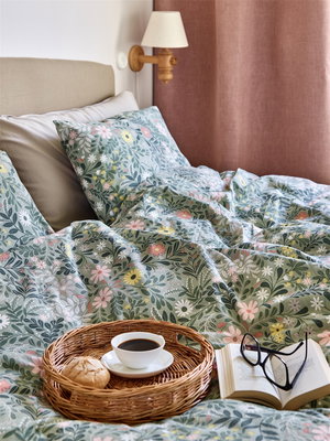 Grön Blommigt Bäddset Enkeltäcke 150x210 Redlunds