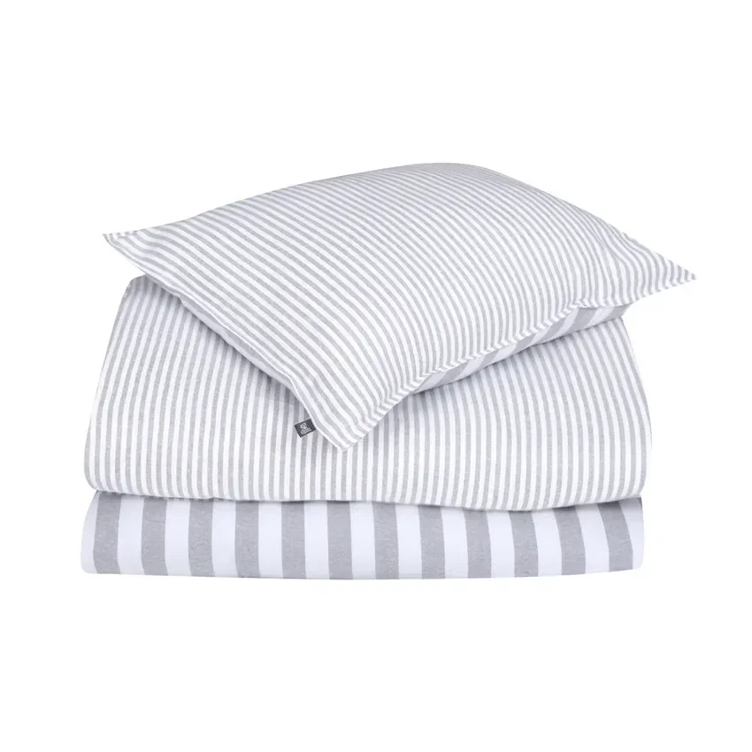 Funäsdalen Flanell Randigt Ljusgrå Bäddset Enkeltäcke 150x210 Classic Textile