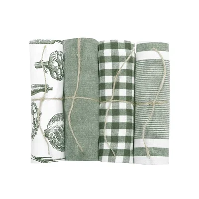 Kökshandduk Linnea Olivgrön/Vit 50x70 4-pack Classic Textile