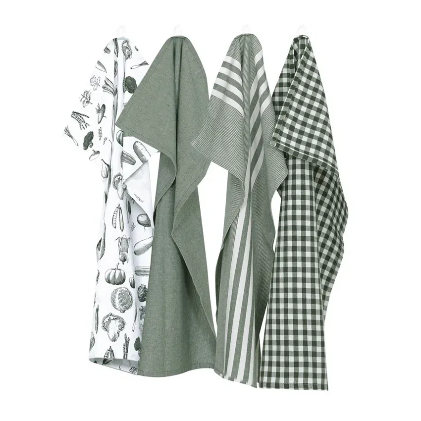 Kökshandduk Linnea Olivgrön/Vit 50x70 4-pack Classic Textile