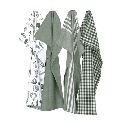 Kökshandduk Linnea Olivgrön/Vit 50x70 4-pack Classic Textile