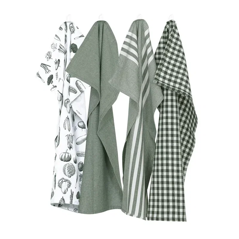 Kökshandduk Linnea Olivgrön/Vit 50x70 4-pack Classic Textile