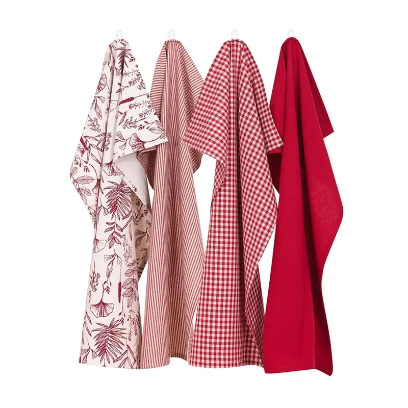 Kökshandduk Linnea Röd/Linne 50x70 4-pack Classic Textile