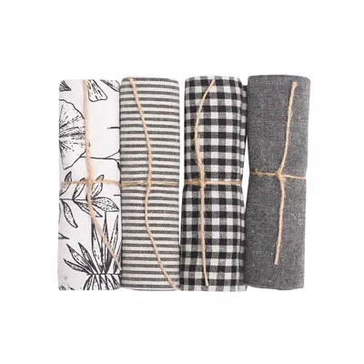 Kökshandduk Linnea Svart/Linne 50x70 4-pack Classic Textile