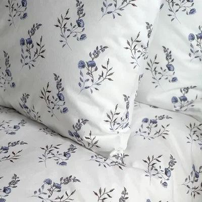 Olivia Blå/Vit Blommigt Bäddset Enkeltäcke 150x210 Classic Textile