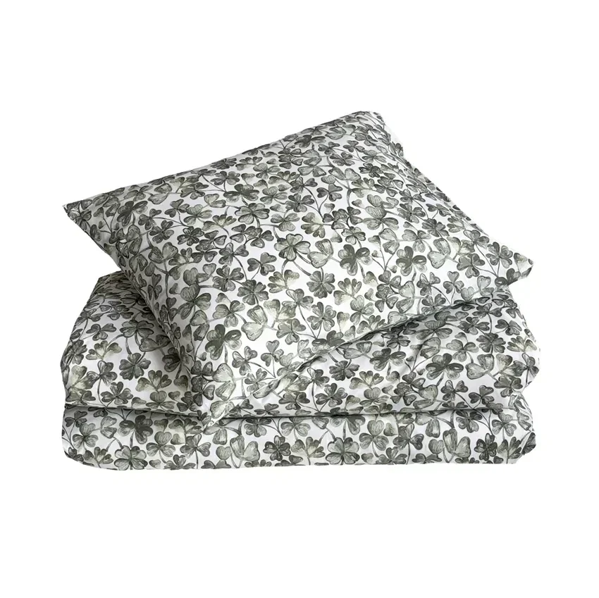 Klöver Mossgrön Bäddset Enkeltäcke 150x210 Classic Textile