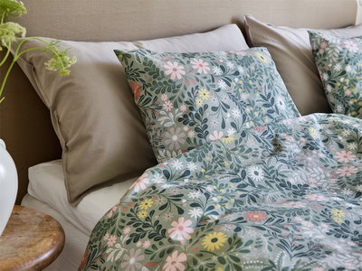 Grön Blommigt Bäddset Enkeltäcke 150x210 Redlunds