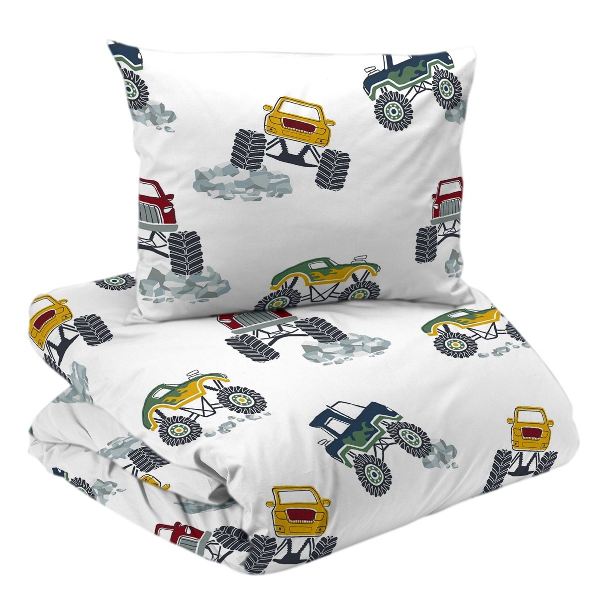 Monstertruck Vit Barn Bäddset Enkeltäcke 150x210 Redlunds